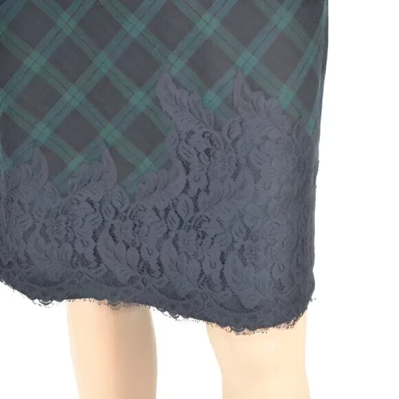 Talbots Hunter Green Navy Blue Glen Plaid & Lace Gabardine Wool Sheath Dress 8 M - Picture 2 of 6